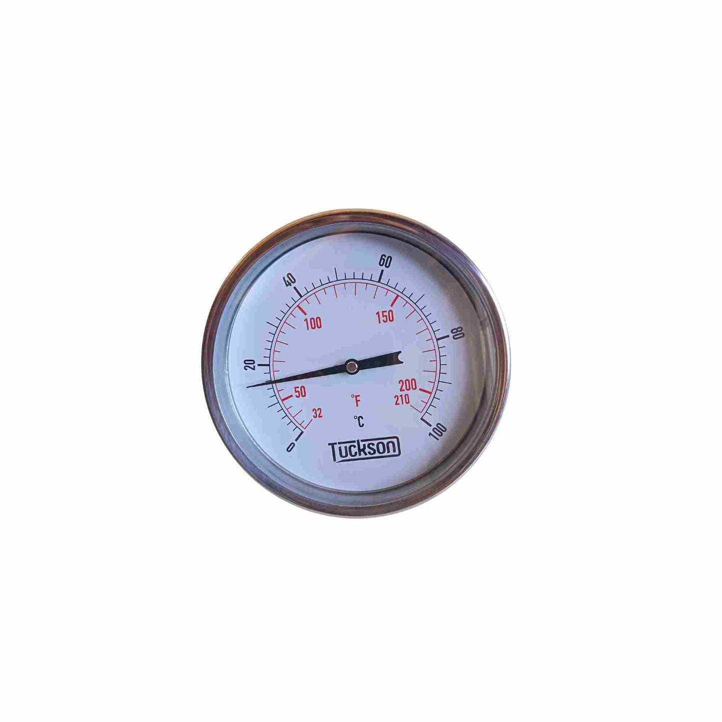 TERMOMETRO BIMETALICO CARATULA DE 6 PULGADAS VASTAGO VERTICAL DE 4 PULGADAS RANGO DE 0 A 100 GRADOS CENTIGRADOS TUCKSON