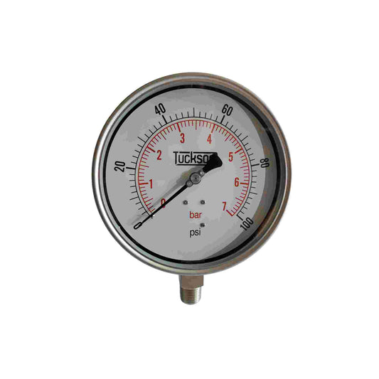 MANOMETRO CARATULA DE 6 PULGADAS RANGO DE 0 A 600 PSI 40 BAR ROSCA INFERIOR VERTICAL DE 1/2 NPT FULL ACERO INOX CON GLICERINA NOTA