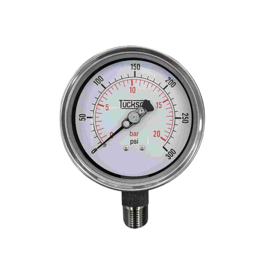 MANOMETRO CARATULA DE 2.5 PULGADAS RANGO DE 300 PSI 20 BAR ROSCA INFERIOR VERTICAL DE 1/4 NPT FULL INOX